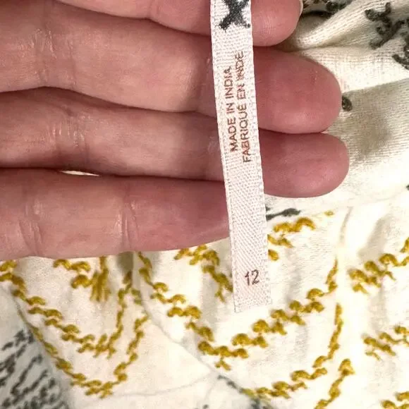 FREE PEOPLE Toluca Embroidered Pants Women's 12 Cotton Linen Boho Summer Beach - Picture 5 of 10